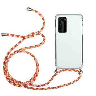For Huawei P40 Pro Four-Corner Anti-Fall Transparent TPU Protective Case with Lanyard(Orange Yellow)