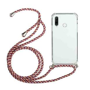 For Huawei Y6p Four-Corner Anti-Fall Transparent TPU Protective Case with Lanyard(Red Grey)