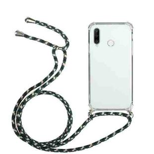 For Huawei Y6p Four-Corner Anti-Fall Transparent TPU Protective Case with Lanyard(Green Black)