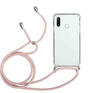 For Huawei Y7p Four-Corner Anti-Fall Transparent TPU Protective Case with Lanyard(Pink)