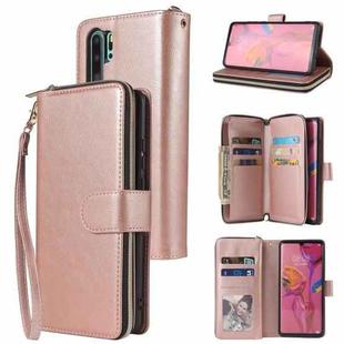 For Huawei P30 Pro Zipper Wallet Bag Horizontal Flip PU Leather Case with Holder & 9 Card Slots & Wallet & Lanyard & Photo Frame(Rose Gold)