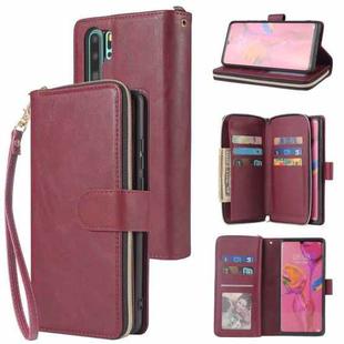 For Huawei P30 Pro Zipper Wallet Bag Horizontal Flip PU Leather Case with Holder & 9 Card Slots & Wallet & Lanyard & Photo Frame(Wine Red)