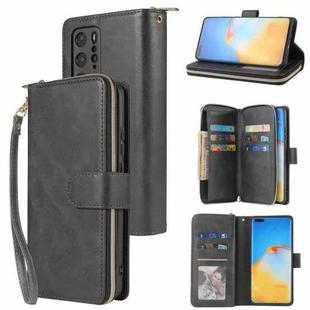 For Huawei P40 Pro Zipper Wallet Bag Horizontal Flip PU Leather Case with Holder & 9 Card Slots & Wallet & Lanyard & Photo Frame(Black)