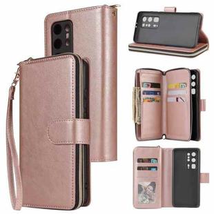 For Huawei P40 Pro+ Zipper Wallet Bag Horizontal Flip PU Leather Case with Holder & 9 Card Slots & Wallet & Lanyard & Photo Frame(Rose Gold)