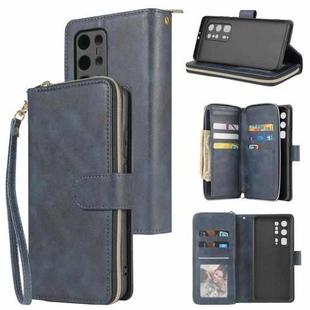 For Huawei P40 Pro+ Zipper Wallet Bag Horizontal Flip PU Leather Case with Holder & 9 Card Slots & Wallet & Lanyard & Photo Frame(Blue)