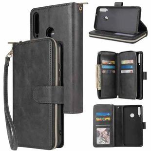 For Huawei P40 Lite E Zipper Wallet Bag Horizontal Flip PU Leather Case with Holder & 9 Card Slots & Wallet & Lanyard & Photo Frame(Black)
