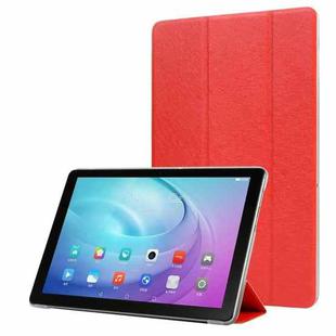 For Samsung Galaxy Tab A7 10.4 T500 TPU Silk Texture Three-fold Horizontal Flip Leather Case with Holder(Red)