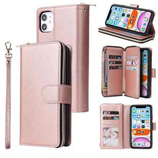 For iPhone 11 Pro Zipper Wallet Bag Horizontal Flip PU Leather Case with Holder & 9 Card Slots & Wallet & Lanyard & Photo Frame(Rose Gold)