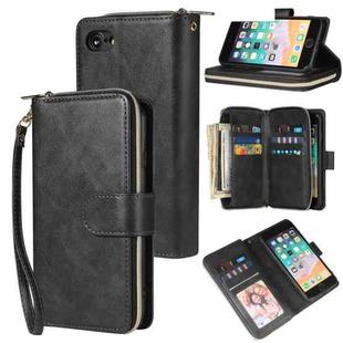For iPhone SE 2022 / SE 2020 / 8 / 7 Zipper Wallet Bag Horizontal Flip PU Leather Case with Holder & 9 Card Slots & Wallet & Lanyard & Photo Frame(Black)