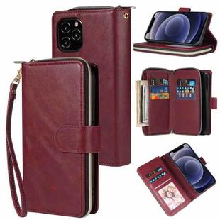 For iPhone 12 mini Zipper Wallet Bag Horizontal Flip PU Leather Case with Holder & 9 Card Slots & Wallet & Lanyard & Photo Frame(Wine Red)