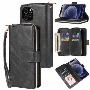 For iPhone 12 mini Zipper Wallet Bag Horizontal Flip PU Leather Case with Holder & 9 Card Slots & Wallet & Lanyard & Photo Frame(Black)