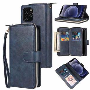 For iPhone 12 mini Zipper Wallet Bag Horizontal Flip PU Leather Case with Holder & 9 Card Slots & Wallet & Lanyard & Photo Frame(Blue)