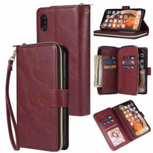 For iPhone X / XS Zipper Wallet Bag Horizontal Flip PU Leather Case with Holder & 9 Card Slots & Wallet & Lanyard & Photo Frame(Wine Red)