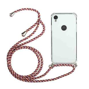 For Motorola Moto E6 Four-Corner Anti-Fall Transparent TPU Protective Case with Lanyard(Red Grey)