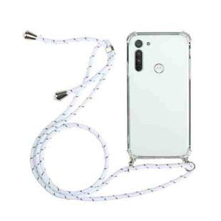 For Motorola Moto G8 Four-Corner Anti-Fall Transparent TPU Protective Case with Lanyard(White)