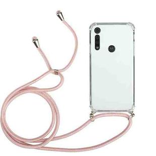 For Motorola Moto G8 Play Four-Corner Anti-Fall Transparent TPU Protective Case with Lanyard(Pink)