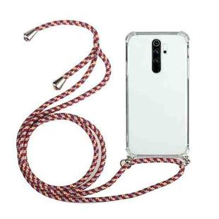 For Xiaomi Redmi 9 Four-Corner Shockproof Transparent TPU Protective Case with Lanyard(Red Grey)