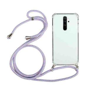 For Xiaomi Redmi 9 Four-Corner Shockproof Transparent TPU Protective Case with Lanyard(Purple)
