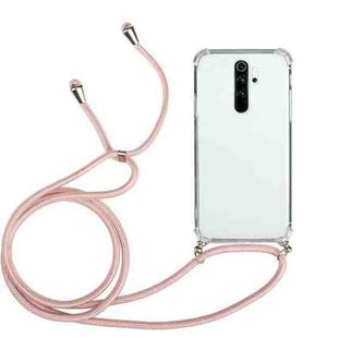 For Xiaomi Redmi 9 Four-Corner Shockproof Transparent TPU Protective Case with Lanyard(Pink)