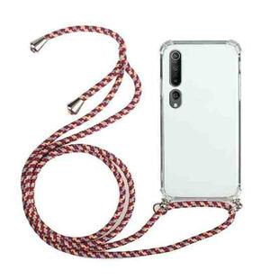 For Xiaomi Mi 10 Four-Corner Shockproof Transparent TPU Protective Case with Lanyard(Red Grey)