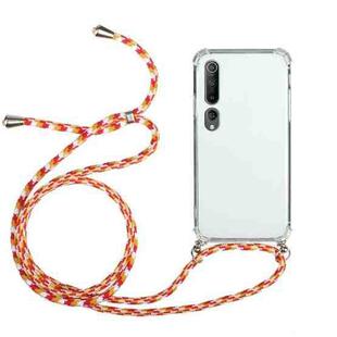 For Xiaomi Mi 10 Four-Corner Shockproof Transparent TPU Protective Case with Lanyard(Orange Yellow)
