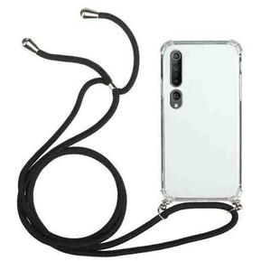 For Xiaomi Mi 10 Four-Corner Shockproof Transparent TPU Protective Case with Lanyard(Black)