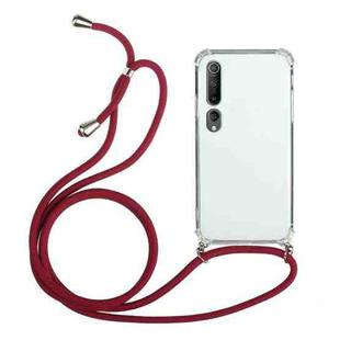 For Xiaomi Mi 10 Four-Corner Shockproof Transparent TPU Protective Case with Lanyard(Red)