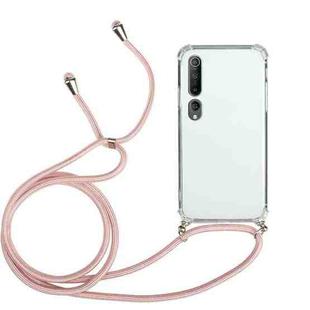 For Xiaomi Mi 10 Four-Corner Shockproof Transparent TPU Protective Case with Lanyard(Pink)