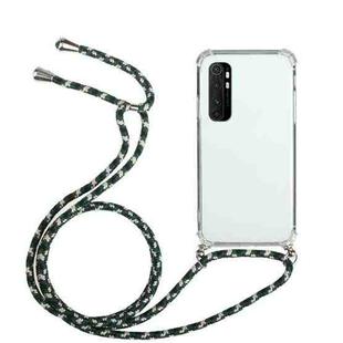 For Xiaomi Mi Note 10 Lite Four-Corner Shockproof Transparent TPU Protective Case with Lanyard(Green Black)