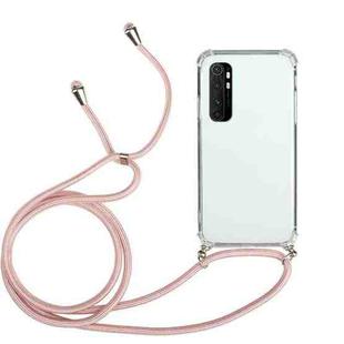For Xiaomi Mi Note 10 Lite Four-Corner Shockproof Transparent TPU Protective Case with Lanyard(Pink)