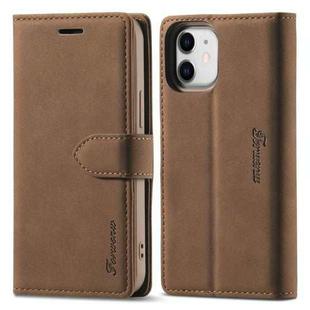 For iPhone 12 mini Forwenw F1 Series Matte Strong Magnetism Horizontal Flip Leather Case with Holder & Card Slots & Wallet & Photo Frame(Brown)