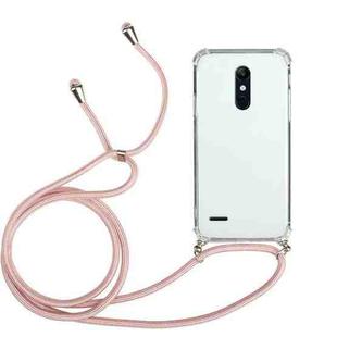 For LG K11 Four-Corner Shockproof Transparent TPU Protective Case with Lanyard(Pink)