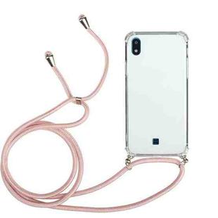 For LG K20 (2019) Four-Corner Shockproof Transparent TPU Protective Case with Lanyard(Pink)