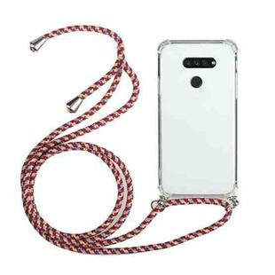 For LG K50S Four-Corner Shockproof Transparent TPU Protective Case with Lanyard(Red Grey)