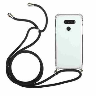 For LG K50S Four-Corner Shockproof Transparent TPU Protective Case with Lanyard(Black)