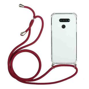 For LG K50S Four-Corner Shockproof Transparent TPU Protective Case with Lanyard(Red)