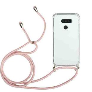For LG K50S Four-Corner Shockproof Transparent TPU Protective Case with Lanyard(Pink)