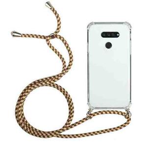 For LG K50S Four-Corner Shockproof Transparent TPU Protective Case with Lanyard(Brown Yellow)