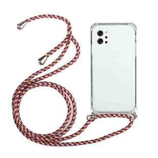 For LG Q92 5G Four-Corner Shockproof Transparent TPU Protective Case with Lanyard(Red Grey)