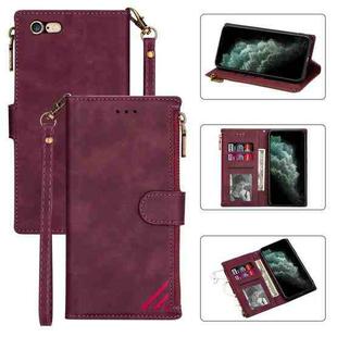 Zipper Multi-card Slots Horizontal Flip PU Leather Case with Holder & Card Slots & Wallet & Lanyard & Photo Frame for iPhone 6s Plus / 6 Plus(Wine Red)