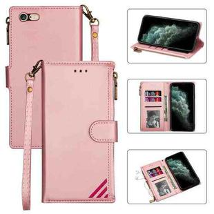 Zipper Multi-card Slots Horizontal Flip PU Leather Case with Holder & Card Slots & Wallet & Lanyard & Photo Frame for iPhone 6s Plus / 6 Plus(Rose Gold)