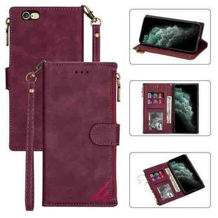 Zipper Multi-card Slots Horizontal Flip PU Leather Case with Holder & Card Slots & Wallet & Lanyard & Photo Frame for iPhone 6s / 6(Wine Red)