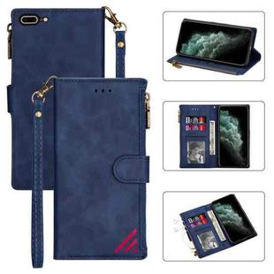 Zipper Multi-card Slots Horizontal Flip PU Leather Case with Holder & Card Slots & Wallet & Lanyard & Photo Frame for iPhone 8 Plus / 7 Plus(Blue)