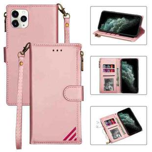 For iPhone 11 Pro Zipper Multi-card Slots Horizontal Flip PU Leather Case with Holder & Card Slots & Wallet & Lanyard & Photo Frame (Rose Gold)