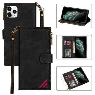 For iPhone 11 Pro Zipper Multi-card Slots Horizontal Flip PU Leather Case with Holder & Card Slots & Wallet & Lanyard & Photo Frame (Black)