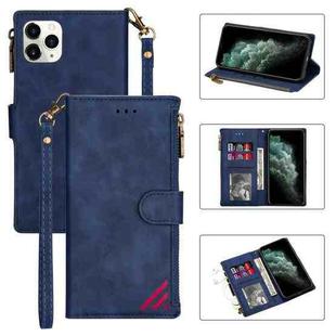 For iPhone 11 Pro Zipper Multi-card Slots Horizontal Flip PU Leather Case with Holder & Card Slots & Wallet & Lanyard & Photo Frame (Blue)