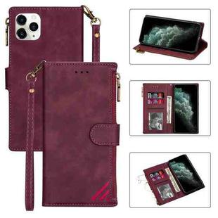 For iPhone 11 Pro Max Zipper Multi-card Slots Horizontal Flip PU Leather Case with Holder & Card Slots & Wallet & Lanyard & Photo Frame (Wine Red)