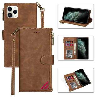 For iPhone 11 Pro Max Zipper Multi-card Slots Horizontal Flip PU Leather Case with Holder & Card Slots & Wallet & Lanyard & Photo Frame (Brown)