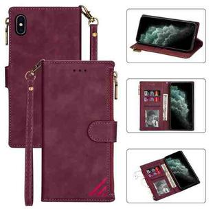 For iPhone X / XS Zipper Multi-card Slots Horizontal Flip PU Leather Case with Holder & Card Slots & Wallet & Lanyard & Photo Frame(Wine Red)