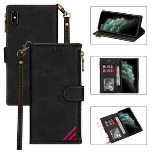 For iPhone X / XS Zipper Multi-card Slots Horizontal Flip PU Leather Case with Holder & Card Slots & Wallet & Lanyard & Photo Frame(Black)